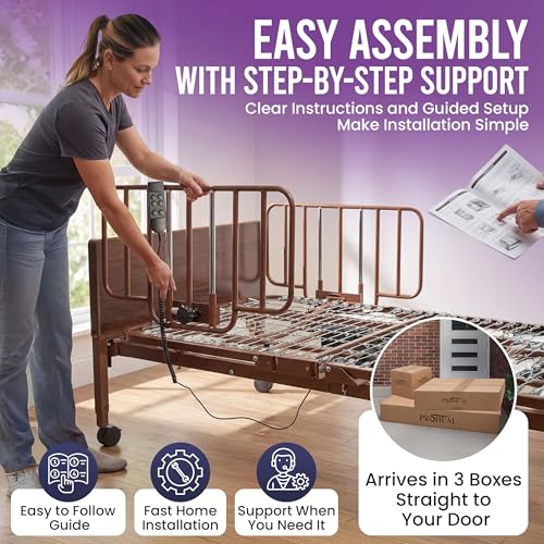 Full Electric Hospital Bed Package (Full Electric Home Hospital Bed Package w/Foam Mattress, Half Rail Set)