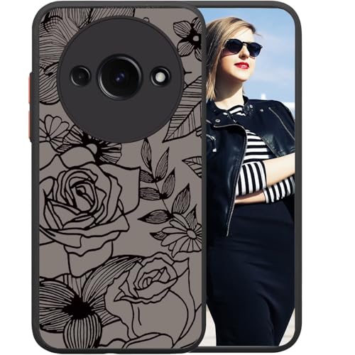 POUHYE Handyhülle für Xiaomi Redmi A3 Hülle Weiche Silikon Stoßfeste Schutzhülle Case Matte durchsichtige Anti-Kratzer PC Rückseite Volle Kamera Schutzabdeckung 3D Rose Muster Print Design