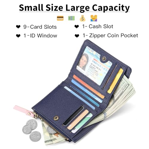 SENDEFN Small Wallet Women Leather RFID Blocking Bifold Zipper Pocket Card Holder with ID Window2