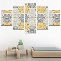 SIGNWIN 5 Panel Canvas Wall Art Modern Art Contemporary Dramatic Geometric Mixed Media Multicolor Patterns for Home Decorations Ready to Hang - 60