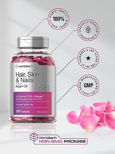 Horbäach CL7447 Hair Skin And Nails Vitamins | 300 Softgels | With Biotin And Collagen | Infused With Argan Oil And Coconut Oil | Non-Gmo, Gluten Free Supplement thumb #4