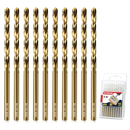Artymaster Drill Bit Set 10pcs (1/8) M35 HSS Twist Cobalt Drill Bits for Stainless Steel Hardened Steel Cast Iron Plastic and Wood AM07D
