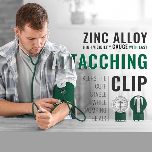 ASA TECHMED Medical Starter Kit – Stethoscope, Durable Blood Pressure Monitor, EMT Shears & Protective Carrying Case – Ideal for Healthcare Students & Professionals, Hunter Green