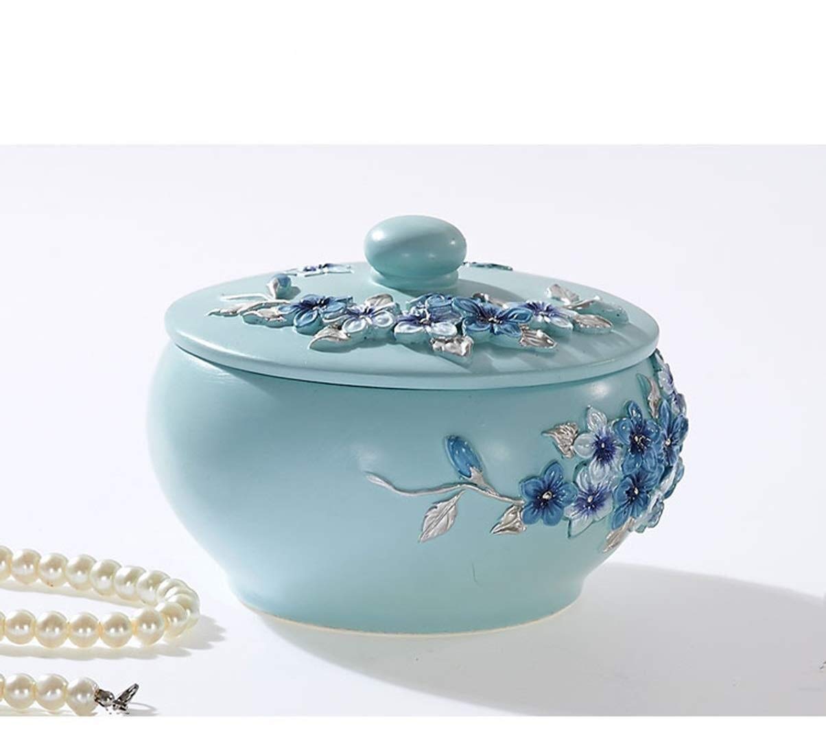Joyeros Caja de joyería de Princesa de cerámica, Organizador de Joyas de Estilo Europeo Tallado para Mujer, Joyero Azul para Mujer