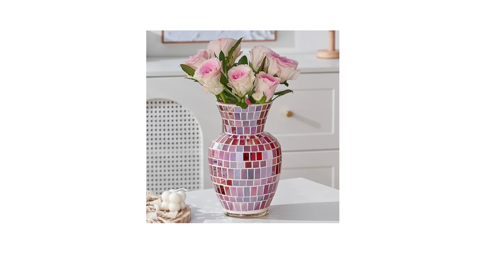 Amazon.com: WLGRANJIA Pink Mosaic Glass Flower Vase, 8.7