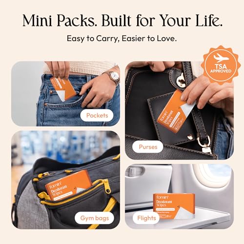 Image of FOMIN Acidified Mini Deodorant Travel Wipes - 144 Count Citrus Harmony | pH Balanced, Biodegradable Mini Deodorant Wipes - Plastic-Free Underarm & Body Wipes for Women & Men - Fits Any Bag