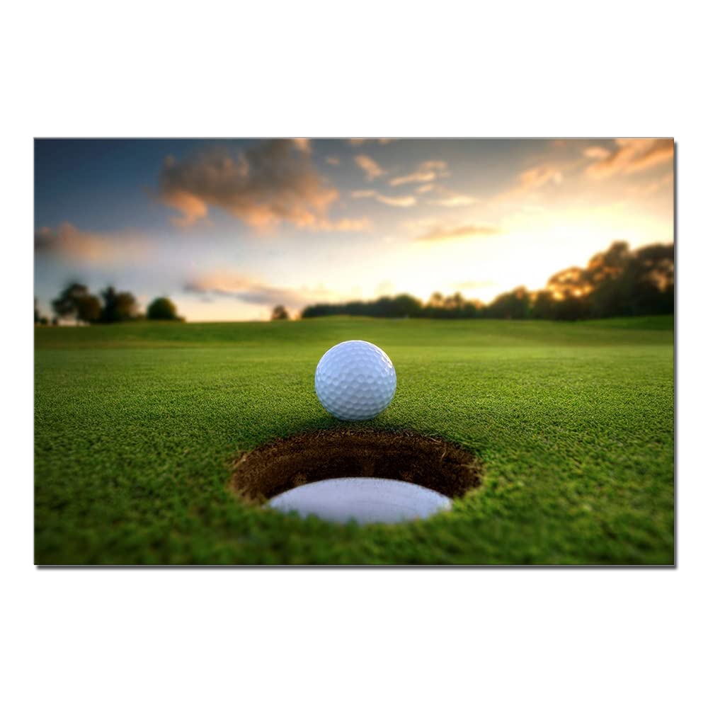 Men Cave Wall Art Golf Ball Golf Course Sport Themed Sunset Landscape Large Artwork for Office Decor Golfer Living Room Man Bedroom Gym Decor Poster Print Framed 24x36inch