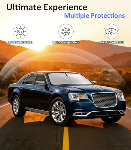 Image of Windshield Sun Shade for 2011-2025 Chrysler 300 300c Accessories | Car Front Window Sun Visor Protector & Heat Shield | 240T Sunshade Protection Blocks UV Rays Keep Your Car Cooler