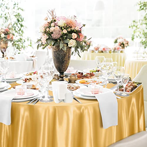 Turstin 2 Pieces Round Satin Tablecloth 120 Inches Overlay Table Cover Smooth Fabric Table Decor Bright Silk Tablecloth For Holiday Dinner Wedding Banquet Table Decoration (Gold) #TOP6