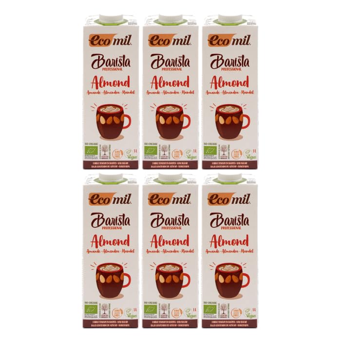 Ecomil - Bebida Vegetal Barista de Almendra Ecológica Pack 6 x 1L, para Espumar, Ideal para Café y Cappuccino, Alternativa a la Leche, Sin Lactosa y 100% Bio