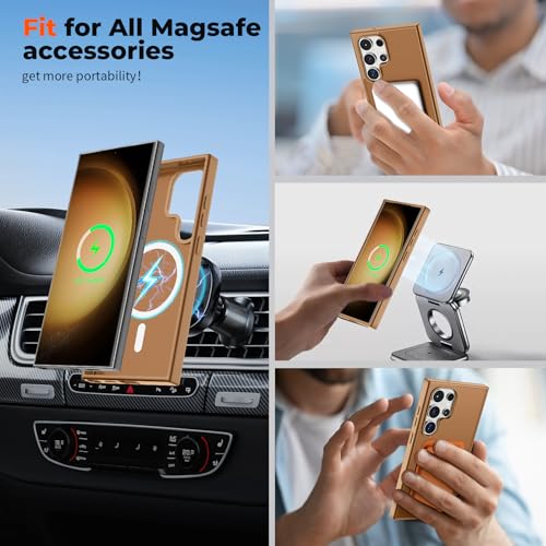 Image of SUPFINE Magnetic for Samsung Galaxy S23 Ultra Case, (Built-in Magnets) (Military Grade Drop Protection) Slim Translucent Shockproof Phone Case,Brown