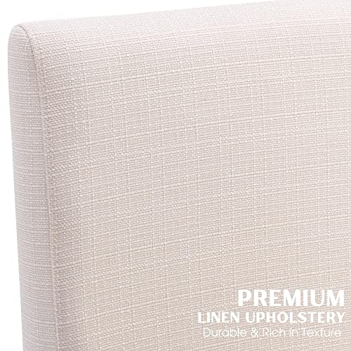 Set Of 6 Linen Upholstered Dining Room Chairs, Mid Century Modern Fabric Chair For Dining Room, With Golden Finish Metal Frame, Cream #TOP4