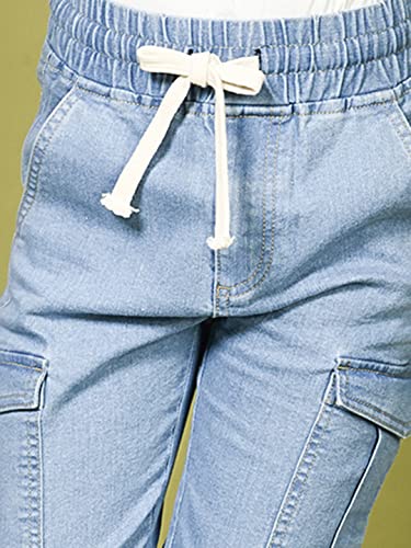 Image of LILPICKS Girls Light Denim Wash Cargo Jogger Jeans (Light Blue)