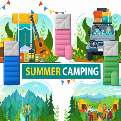 Macarrie Set de 3 Bolsas de Dormir para Camping 0 Grados, para Adultos y Niños - Para clima cálido, portátil y compacto con bolsa de compresión miniatura 4