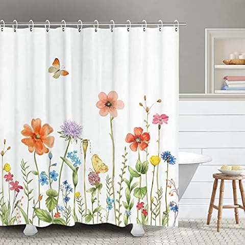 Stacy Fay Growing Floral Plants Shower Curtain Set with 12 Hooks Watercolor Multi-Color Flowers and Leaves Decorative Bath Curtain Modern Bathroom Decor (72x72) Cover