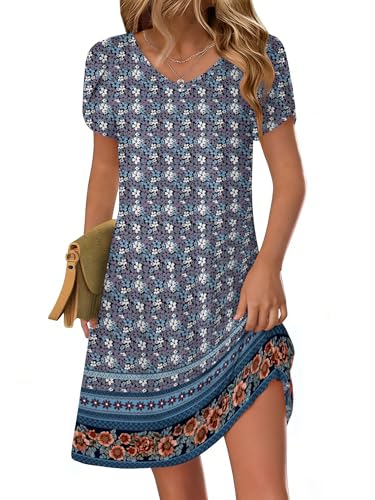 Image of Zeagoo Womens Summer A-Line Dress with Pockets Mini Short Sleeve Dresses Flowy Beach Swing Dress 2026 Vacation Travel