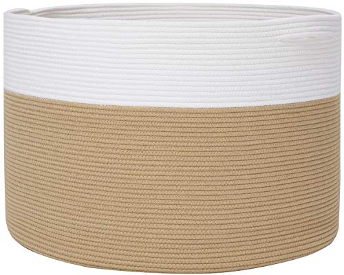 24" x 24" x 17" Max Size Large Cotton Rope Basket, Extra Large Storage Basket, Woven Laundry Hamper, Cloth Storage Bin, for Blankets Clothes Towels Pillows in Living Room, Beige