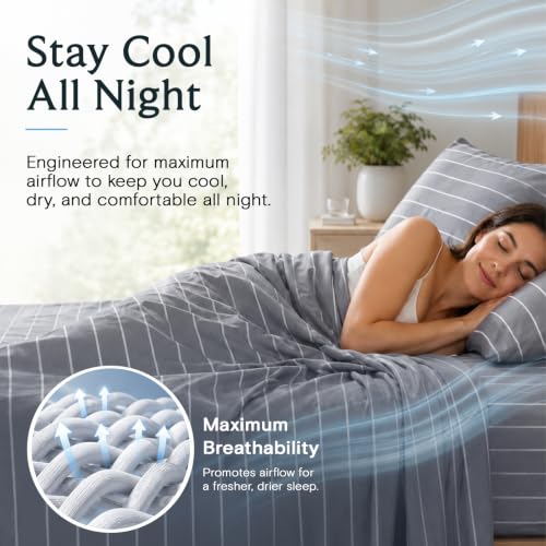 Image of Full Size Striped Sheets, Deep Pocket Soft & Cooling Bed Sheet Set, 4PC