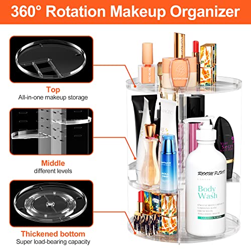 Fousenuk Make Up Kosmetik Organizer, 360 Drehung Lippenstift-Organizer Transparent, Kosmetische Aufbewahrungsbox Desktop für Dresser Badezimmer Schlafzimmer, Kommode aus Kunststoff