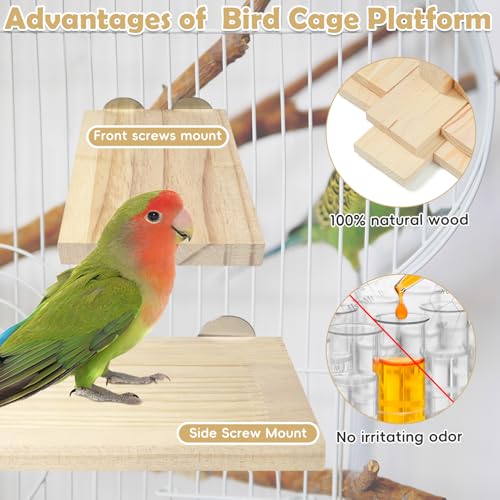 Image of kathson 12 Pcs Wooden Bird Cage Platform Flat Birds Perch Stand Rectangle Parrot Perch with Washers for Bird Paw Grinding Cockatiel Cage Accessories for Parrot, Budgies, Conure, Lovebirds