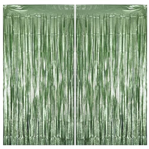 Vagilelf 2 Pack Sage Green Party Decorations Matte Foil Fringe Curtain Backdrop for Birthday Bachelorette & Martini Party Photo Background for Wall Doorway Table 6.63.3 ft
