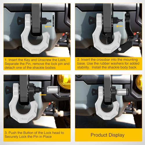 Image of Nilight 2 Pack 3 /4 inch D-Ring Separate Shackle with 7 /8 inch Lock Pin 45,000 lbs Break Strength, Off Road Recovery Shackle with Isolators Washers for Use with Tow Strap, Winch, Truck Vehicle (Black&White)
