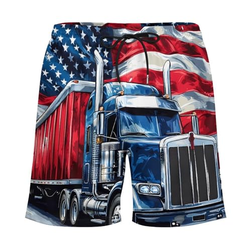 United States Flag Truck Men's Board Shorts Swimsuit Beach Pants Swimwear Bathing Suits4