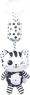 Chocalhos de pelúcia pendurados e sinos de vento, suspensíveis ajudam a dormir chocalhos de frutas pendurados brinquedos de bebê para carrinho de bebê(Sinos de vento de gato preto e branco)