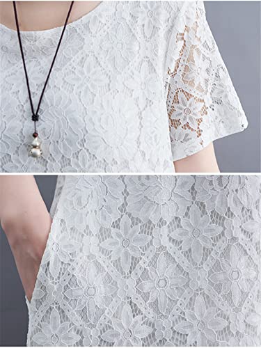 Robe d'été décontractée coréenne en dentelle fine et tissu blanc fluide M - 4