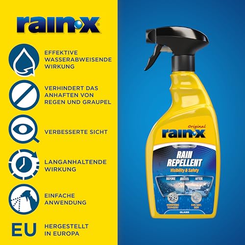Rain-X Regenabweiser - Klare Sicht bei Regen & Schnee - Schmutzabweisend - Für Autoscheiben & Glas - 500 ml