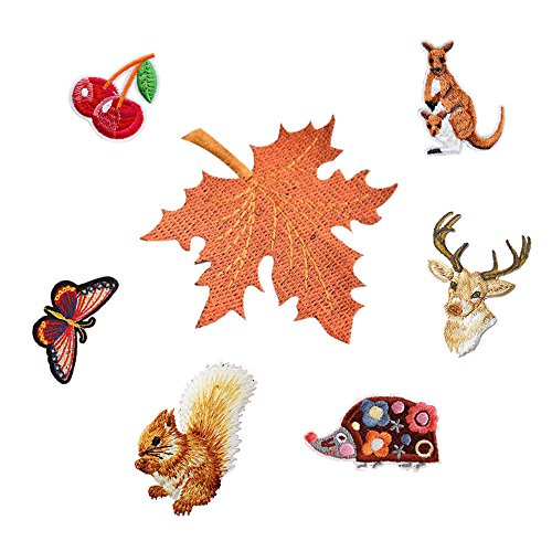 Miwind Lot de 7 à broder écureuil/feuille d'érable/Dear/animal patchs DIY thermocollant ou Correctifs de coudre pour T-shirt pour homme Jeans Sacs à dos