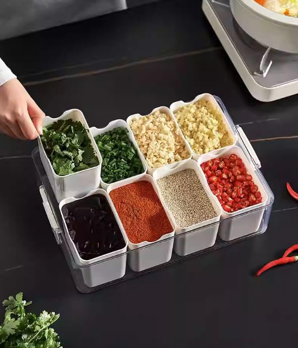 Sisliya Divided Veggie Tray with Lid Stackable Vegetable Storage Square
