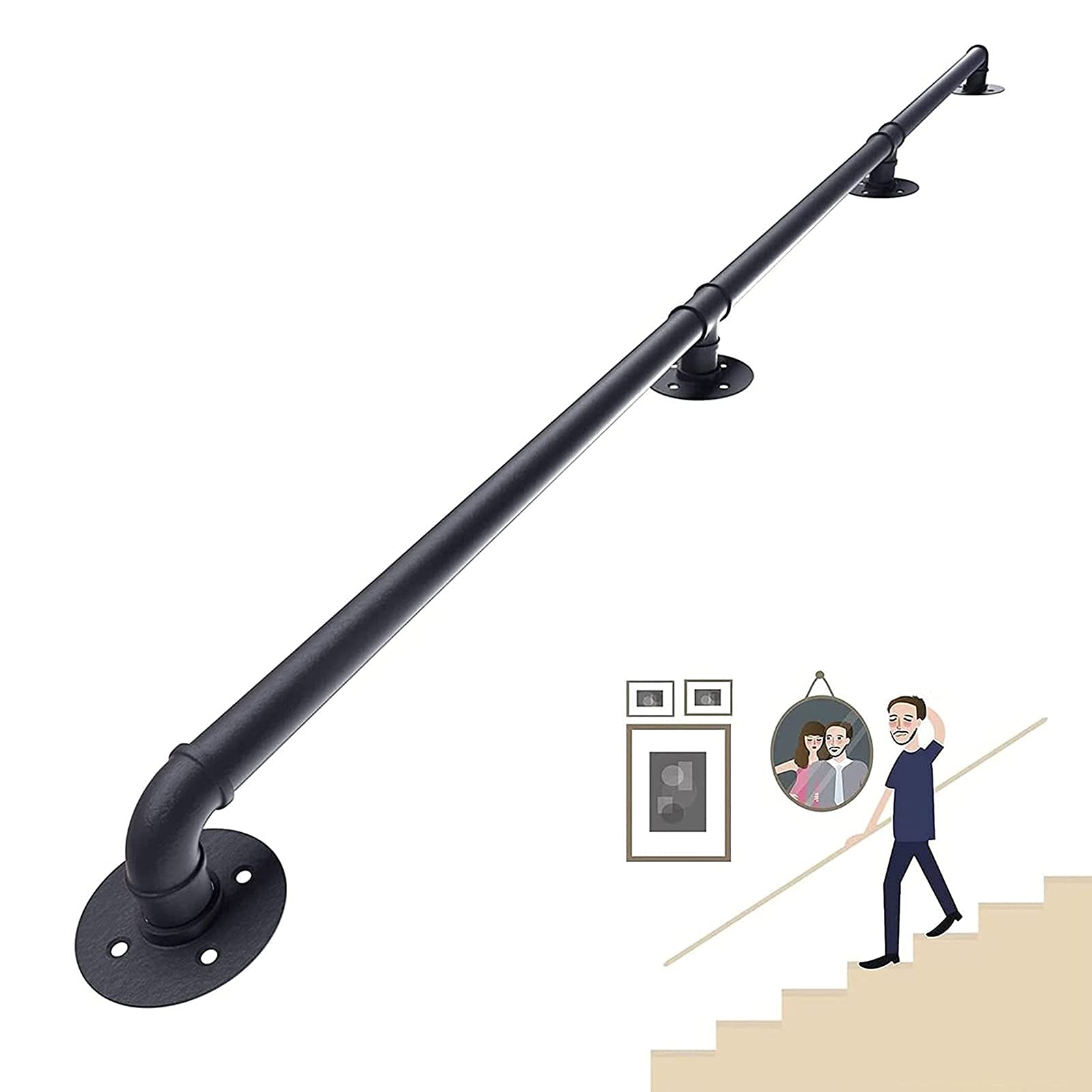 Kit de poteaux de support de main courante en fer forgé noir de couloir