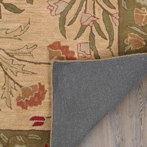 Image of Restoration and Renovation Handmade Floral Adeline Beige /Blue Tulips Traditional Crafted Wool Area Rug for Living Room Bedroom and Kitchen (Multi Color, 6' x 9')