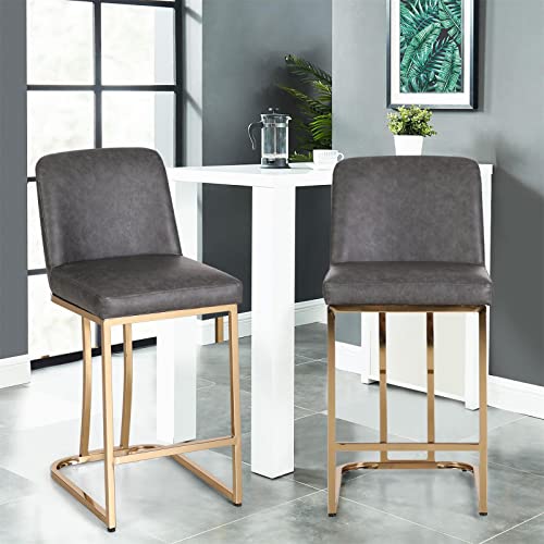 Butacos de Barra Sophia & William, Set de 2 Butacos Modernos con Espaldar, Altura de Barra de 24 Pulgadas, para Isla de Cocina, Tapizados en Cuero Sintético Gris y Dorado miniatura 6