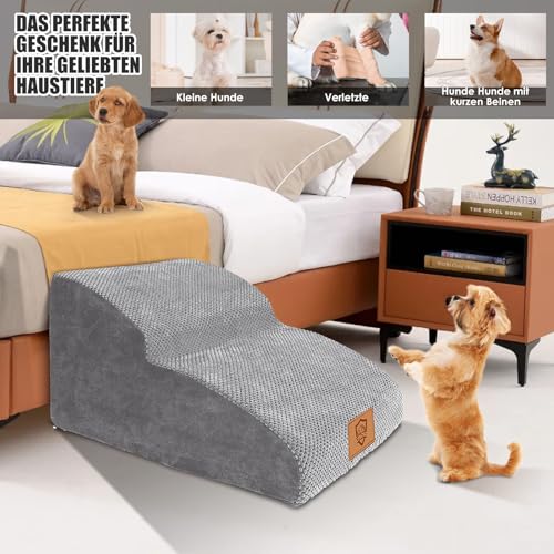 Myiosus Hundetreppe für Kleine Hunde, 2 Stufen Haustiertreppe, wasserdicht Hunde Treppen aus Schwamm, rutschfest Hunderampe für Sofa Bett, Hundetreppe mit Waschbar Bezug, Tragbar Katzentreppe