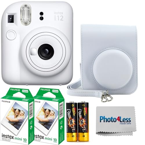 Fujifilm Instax Mini 12 Instant Film Camera Clay White Fujifilm Instax Mini Twin Pack Instant Film 20 Prints Prtotective Case Gift Bundle