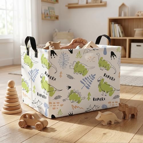 Image of Foldable Dino Toy Basket for Boys & Kids Rectangular (A)