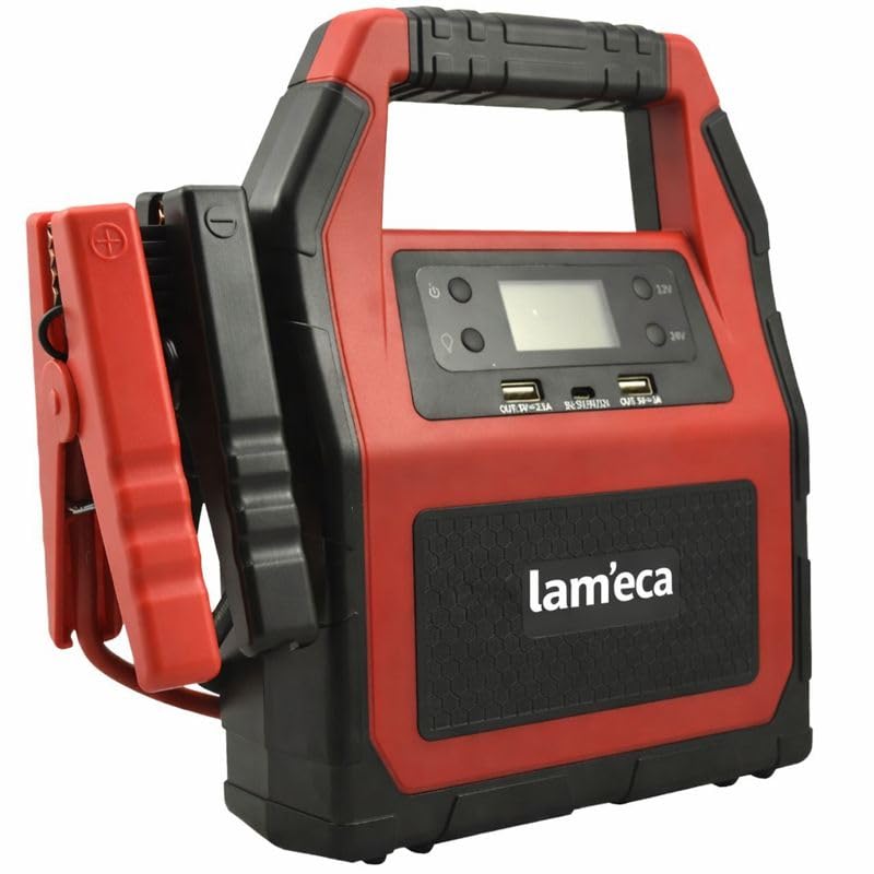 LAM'ECA Booster de Batterie 12V/24V Lithium Polymère, Spécial Poids Lourds, Voitures, SUV, Camping-Cars, Camions, avec Pinces, Écran LCD, Ports USB, 600A,...