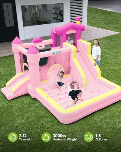 Inflatable Bounce House, Pink Bouncy House for Kids Girls 3-12 with Slide, Outdoor & Indoor, 450W Blower - Pink - Image 4