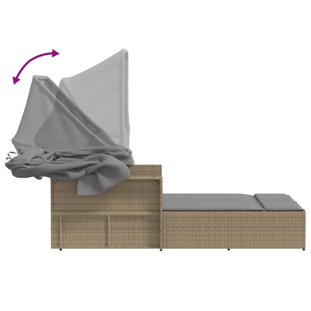 Homgoday Lits de jardin, lit double avec auvent et coussins beige mixte polyrotin, chaises longues, canapé-lit, lit meuble, lit de piscine, chaise longue de jardin w