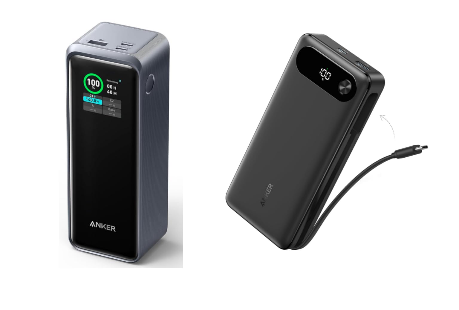 Anker Power Bank 20 000mAh Portable Charger with Built-in USB-C Cable 87W Max Fast Charging Battery Prime Power