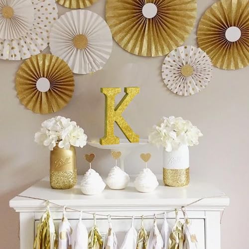 Image of TONIFUL 8 Inch Gold Glitter Letter K Table Centerpiece A-Z Gold Birthday Party Decorations,Gold Alphabet K for Birthday,Chrismas,Graduation,Bridal Shower,Wedding,Anniversary Party Supplies