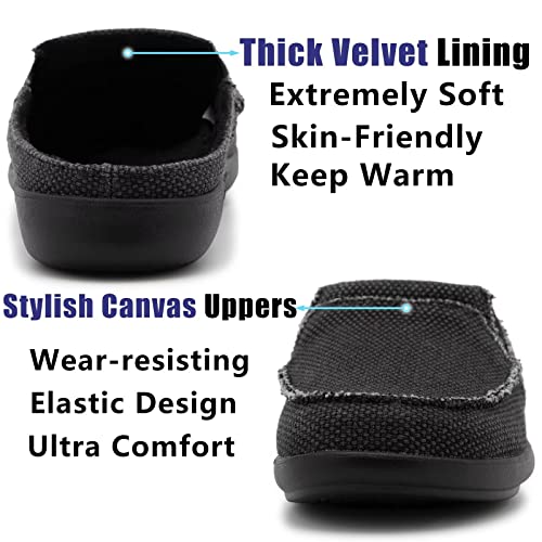 Plantar Fasciitis Slippers For Men Arch Support Orthopedic Canvas Winter Orthotic Flat Feet Pain Relief Male Slip On House Shoes Home Bedroom Indoor Outdoor Non Slip Washable Light All Black Size 12 #TOP4