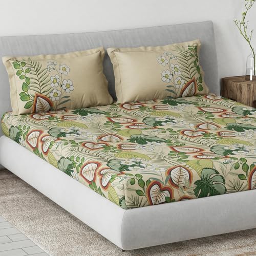 Image of DDECOR Live beautiful Cotton Queen Bed Sheet Set with 2 Pillow Covers (229 CM X 274 CM, Green) Digital Print Classical 145TC GSM