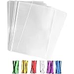 SOMIOCO Large Cellophane Treat Bags 11x14 Inch 50 Pcs Clear OPP Plastic Goodie Bags for Gift Wrapping, Bakery, Cookie, Candies, Soaps, Party Favors Packaging with Color Twist Ties