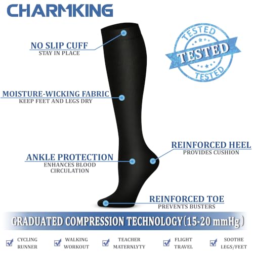 Image of CHARMKING Compression Socks for Women & Men Circulation (3 Pairs) 15-20 mmHg is Best Support for Athletic Running Cycling