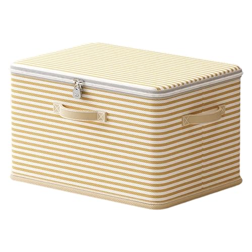 Scatola richiudibile pieghevole con coperchio, organizer pieghevole con chiusura a combinazione, per armadio o sotto il letto, strisce gialle (32 x 24 x 18 cm)