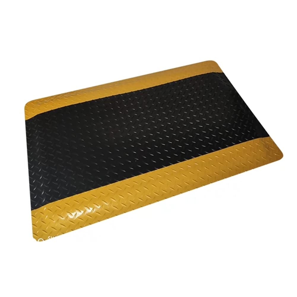 OWOHYG Anti-Fatigue Mat - 20Mm Thick Soft Sponge Ergonomic Mat - Non Slip Floor Mats For Commercial * Industrial Work - With Yellow Border.Black-60x80cm