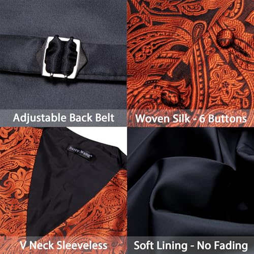 Image of Barry.Wang Men's Suit Vest Tie Bowtie Set Formal Silk Paisley Waistcoat Hanky Cufflinks Lapel Pin Set Wedding Party 7PCS